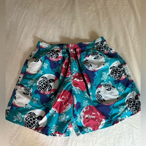 NWOT Vilebrequin Limited Edition Mens Light Blue Turtle Dots Print Swim Shorts. - Picture 1 of 9